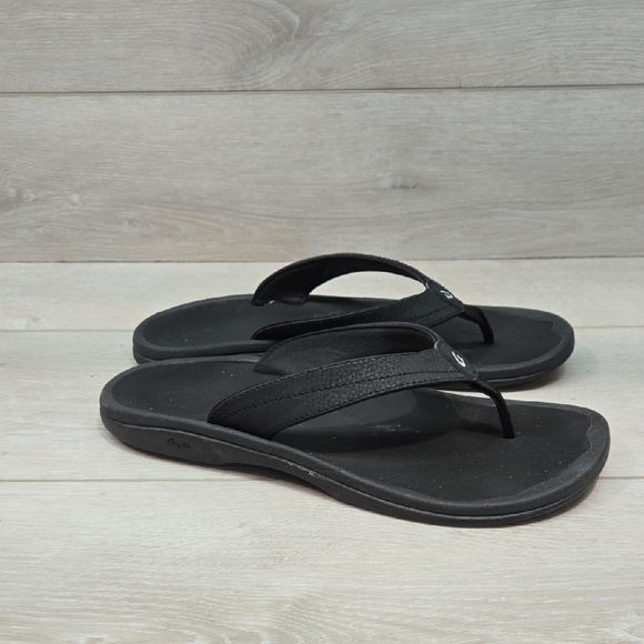 Olukai Women Ohana Thong T Strap Black Flip Flop Sandals Flats Shoes Sz 10 - Picture 1 of 11